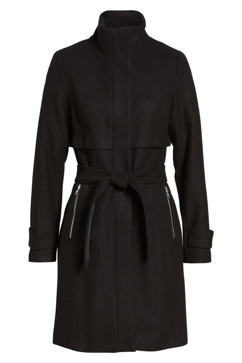 Flange Belted Coat, Alternate, color, BLACK