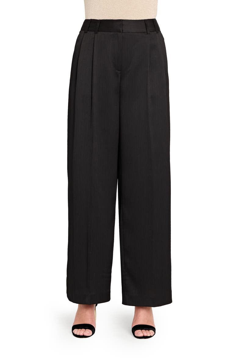 Crinkled Satin Wide Leg Pants, Main, color, BLACK