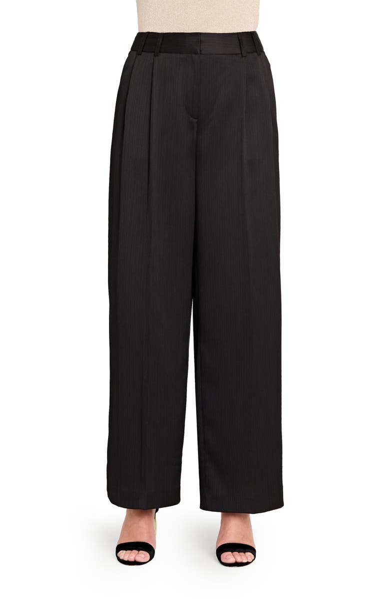 Tahari ASL Crinkled Satin Wide Leg Pants, Main, color, Black