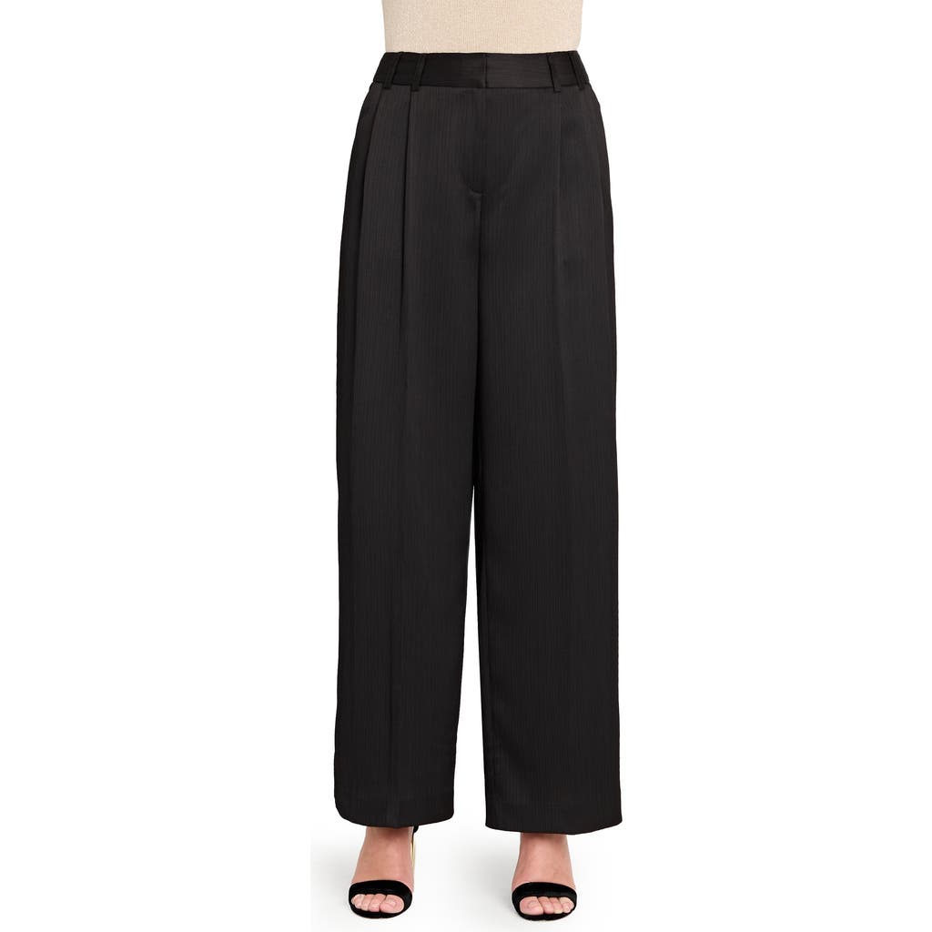 Tahari Asl Crinkled Satin Wide Leg Pants In Black