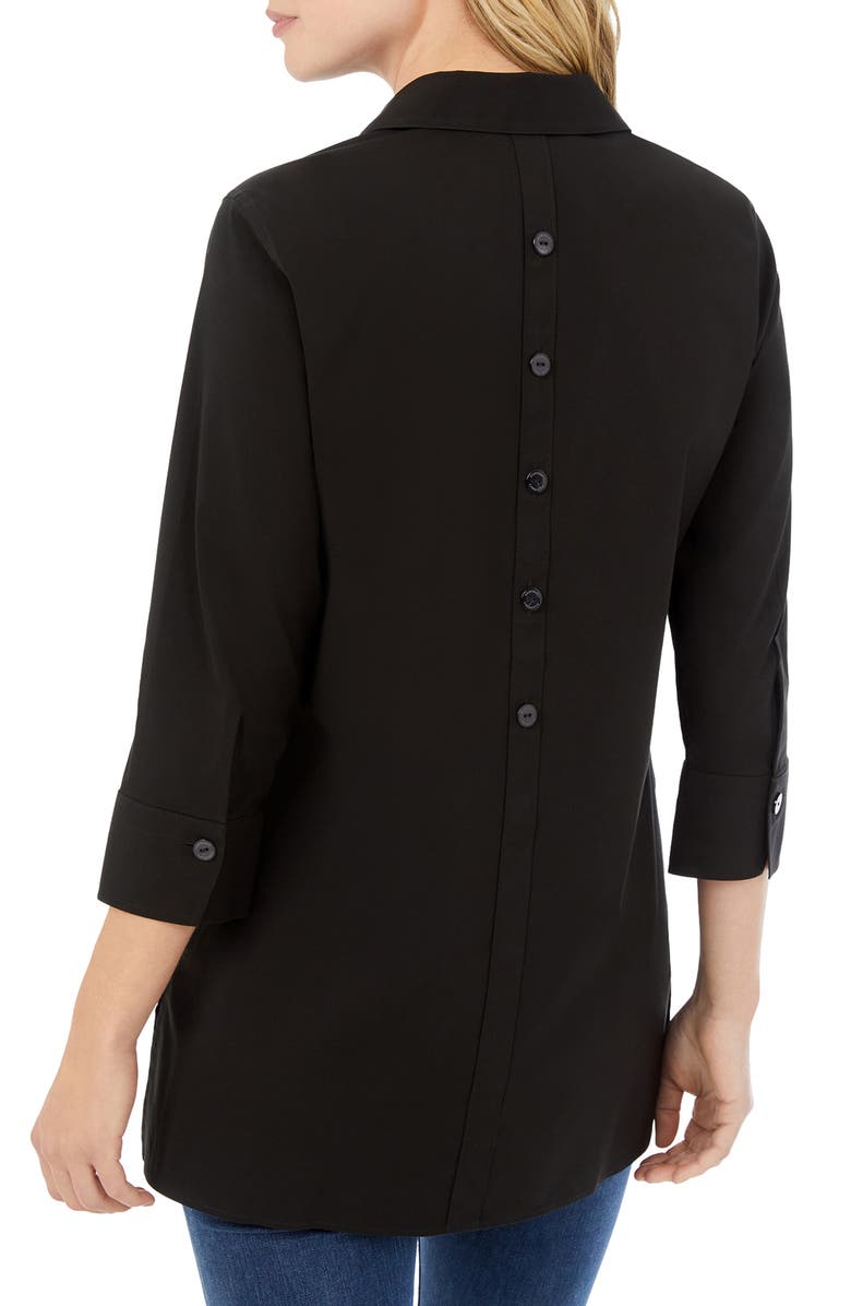 Foxcroft Pamela Stretch Button-Up Tunic, Alternate, color, Black