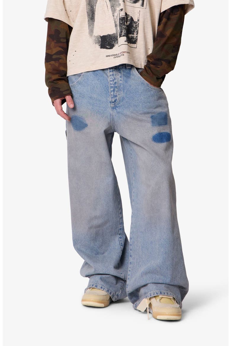 Patch Mark Rave Baggy Jeans, Alternate, color, BLUE
