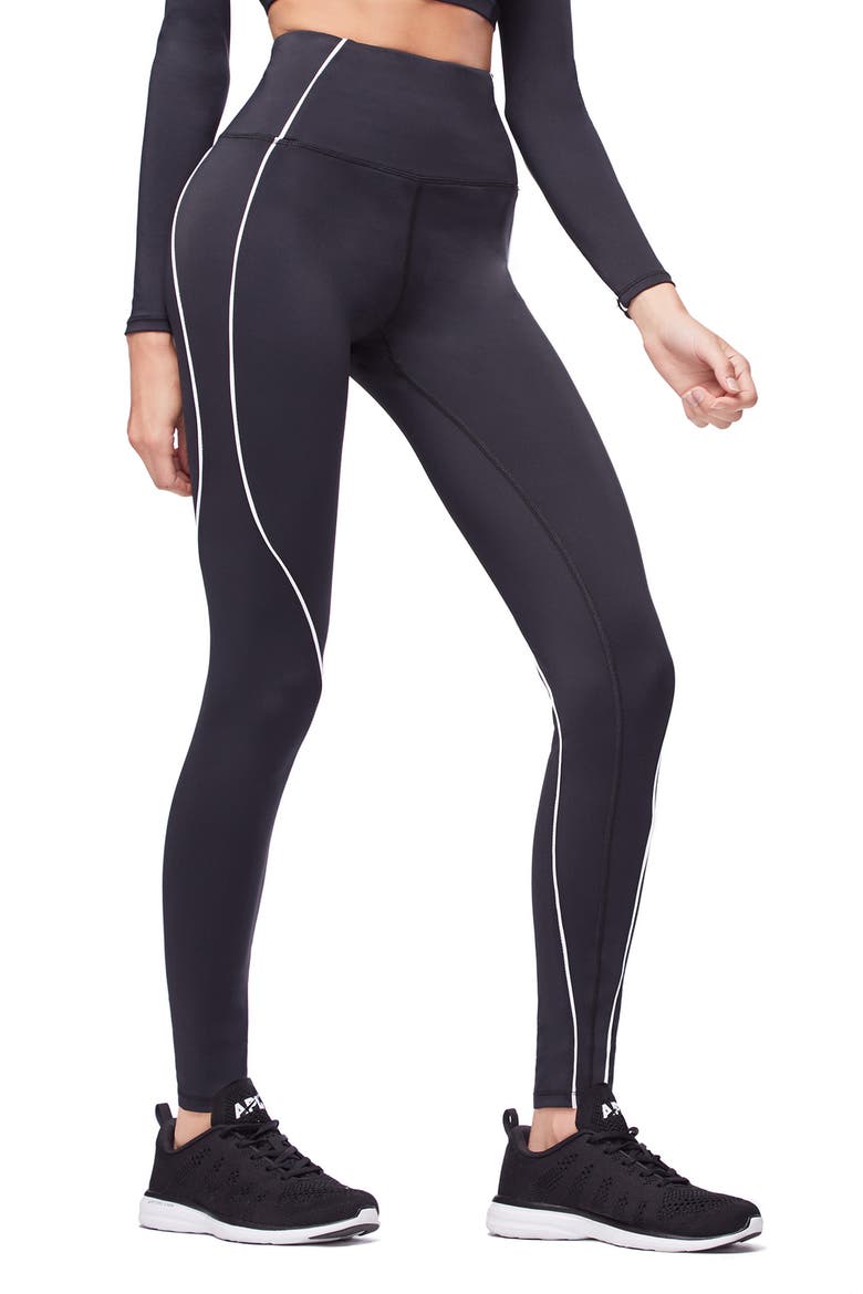 Piped High Waist Leggings, Alternate, color, BLACK001