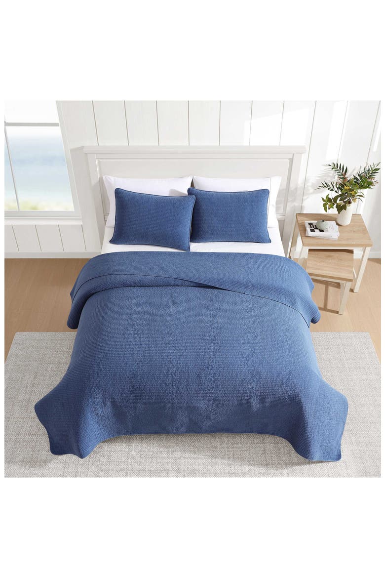 Seashore Stitch Cotton Twin Quilt Set, Alternate, color, NAVY