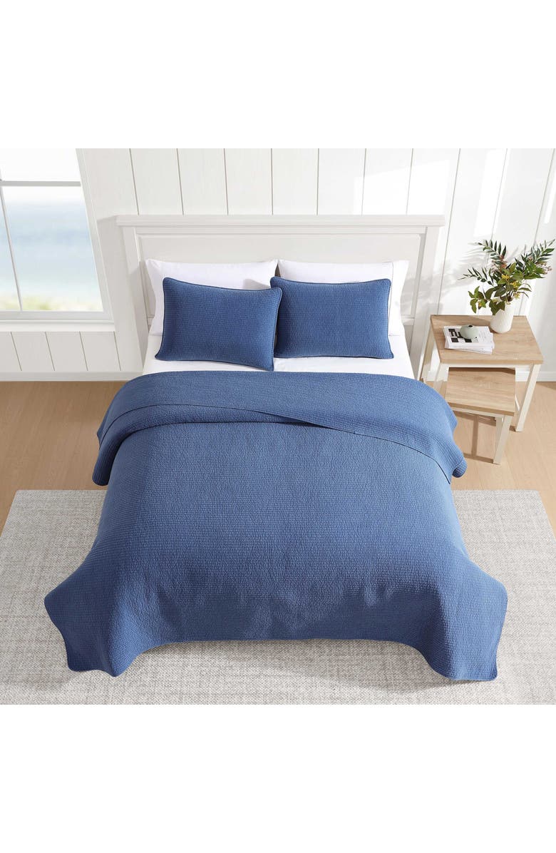 Nautica Seashore Stitch Cotton Twin Quilt Set, Alternate, color, Navy