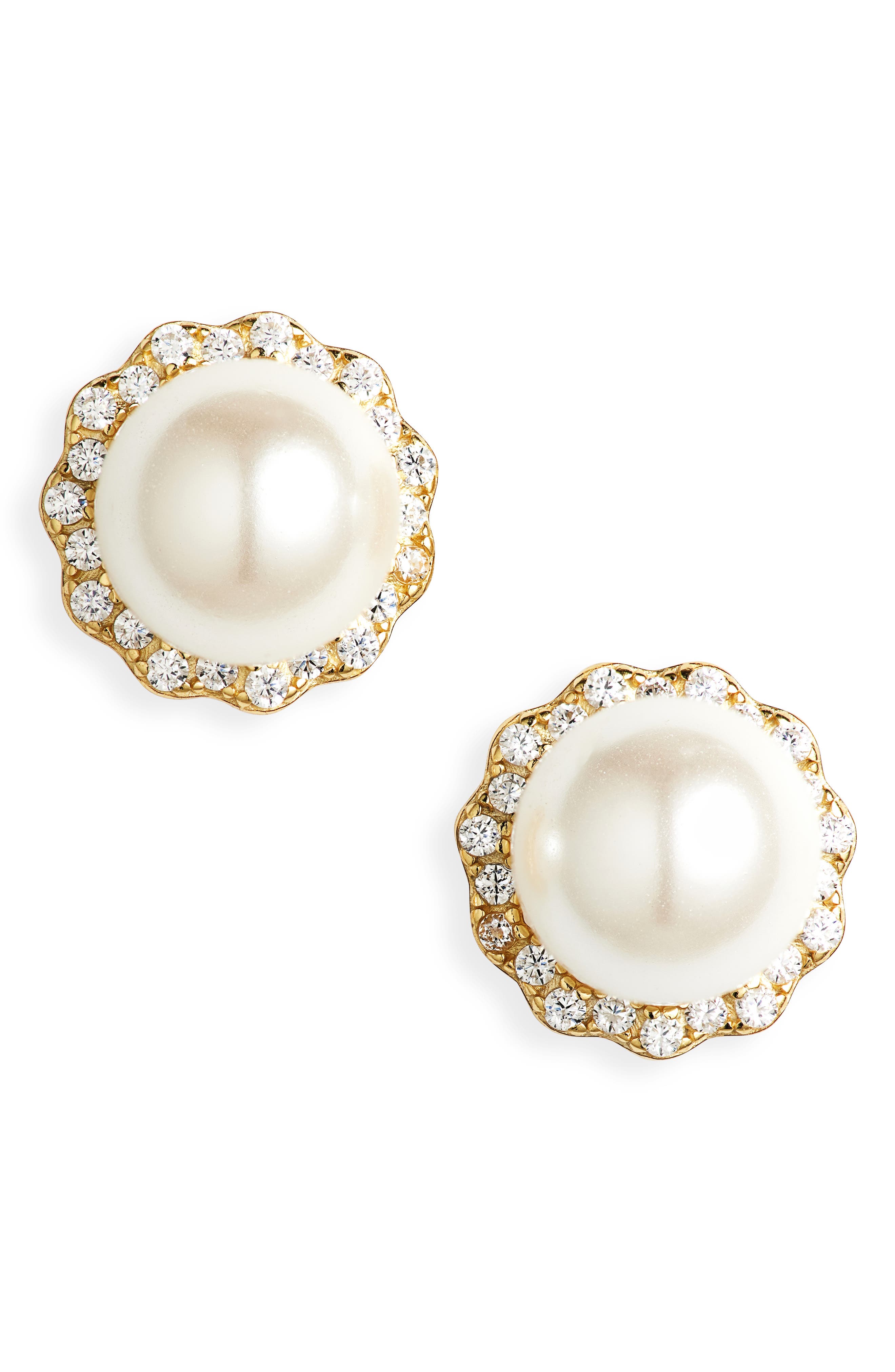 ARGENTO VIVO Cubic Zirconia Halo Faux Pearl Stud Earrings