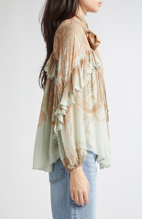 Zimmermann Memento Flutter Paisley Pussy Bow Top In Brown