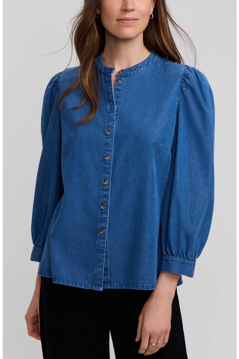 Helsa Puff Sleeve Denim Shirt, Main, color, MEDIUM WASH BLUE