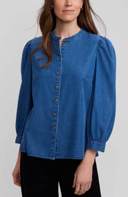 Foxcroft Helsa Puff Sleeve Denim Shirt