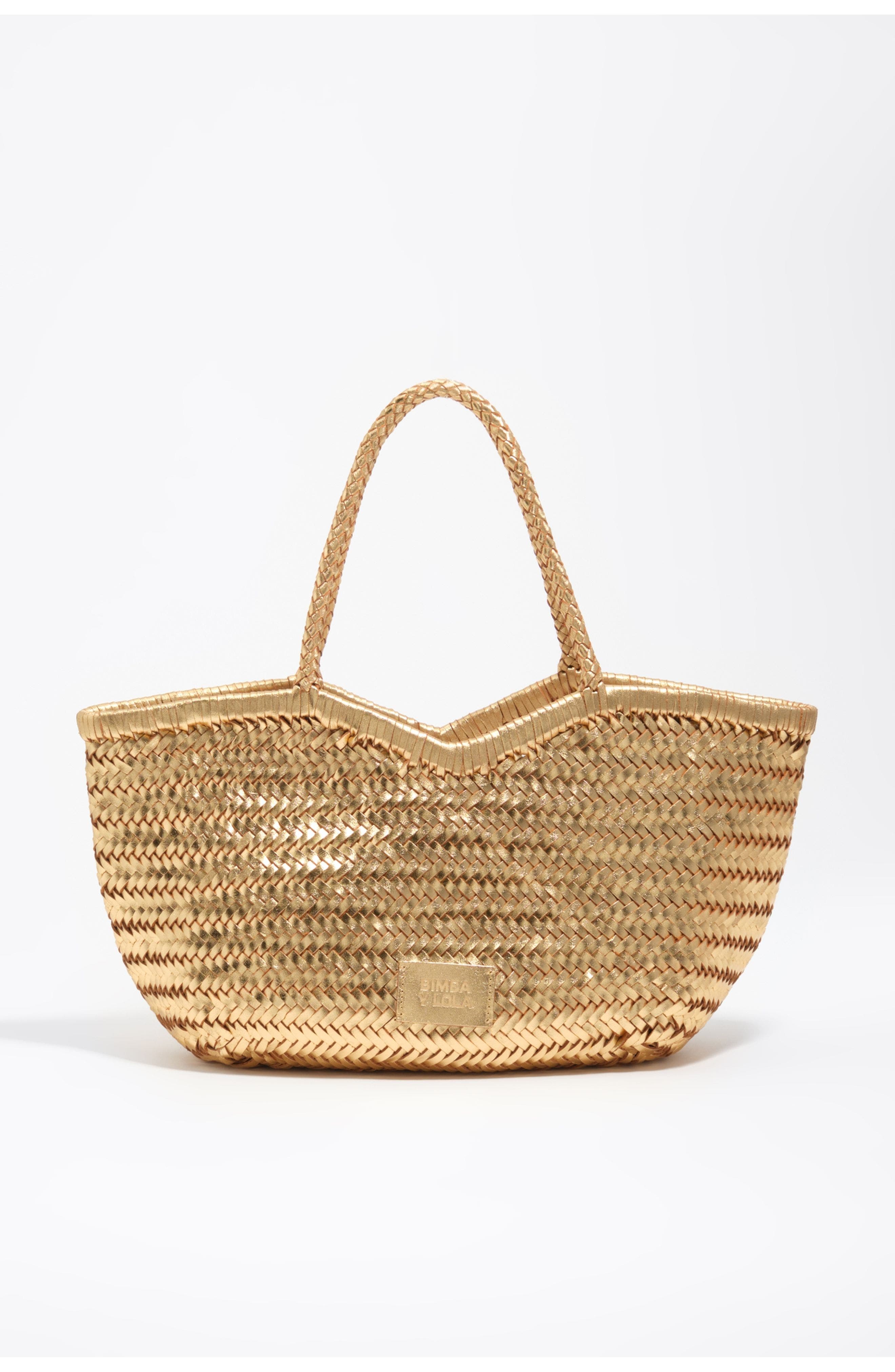 Bimba y Lola Braided Leather Shopper Bag, Main, color, Gold