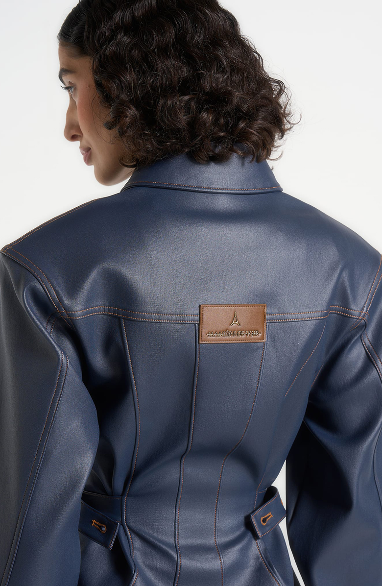 Manière De Voir Karla Wax Effect Cinch Waist Jacket, Main, color, Indigo