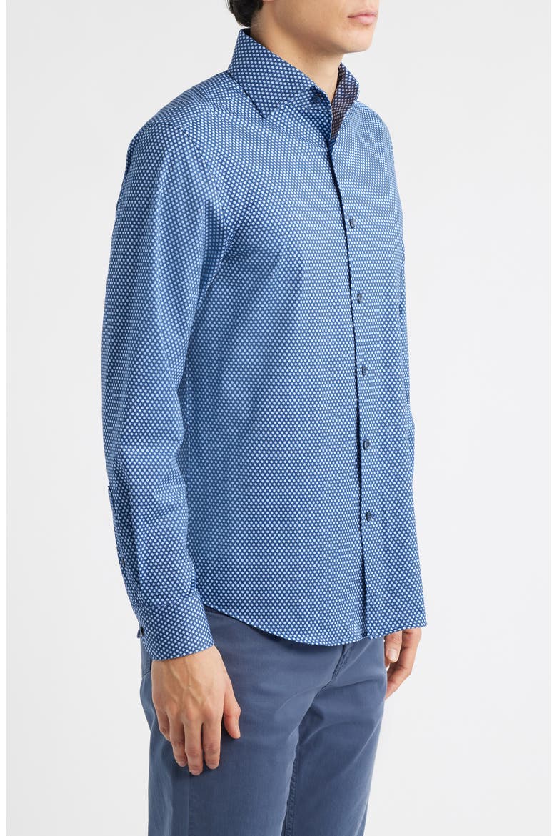 Devon OoohCotton® Honeycomb Print Long Sleeve Button-Up Shirt, Alternate, color, NAVY
