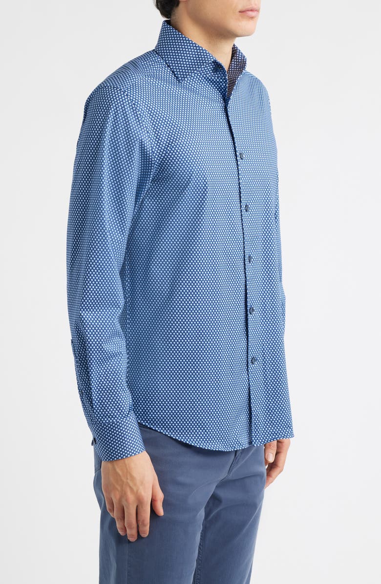 Bugatchi Devon OoohCotton<sup>®</sup> Honeycomb Print Long Sleeve Button-Up Shirt, Alternate, color, Navy