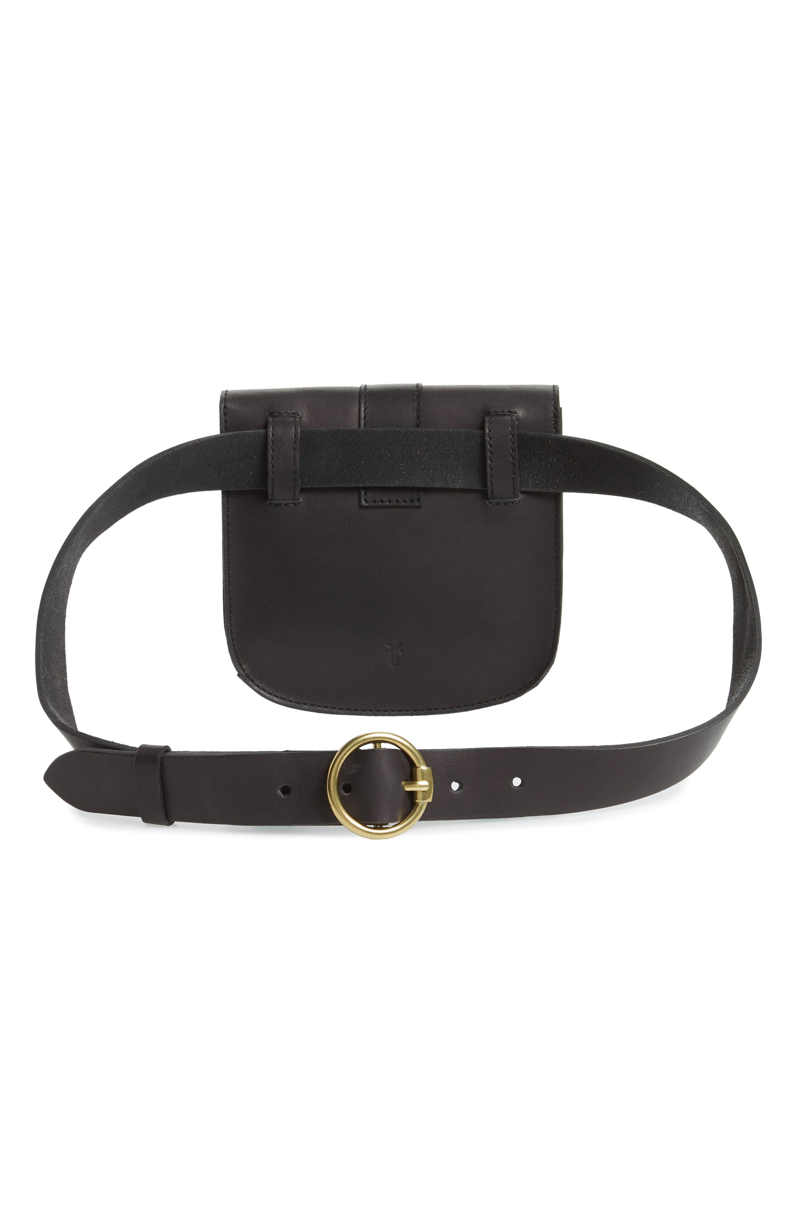 Leather Belt Bag, Alternate, color, BLACK/ ECRU STITCH