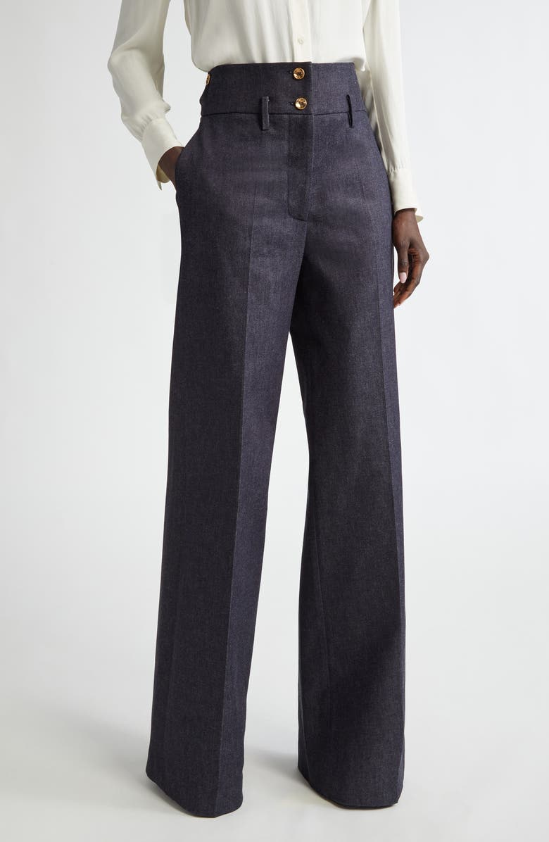 Altuzarra Rudy Wide Leg Stretch Wool Pants, Main, color, Berry Blue