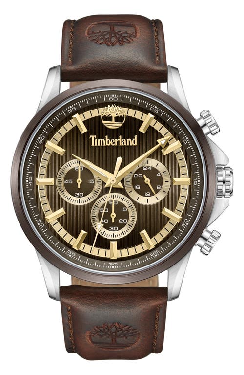 Timberland Bernardston Multifunction Chronograph Leather Strap Watch, 45mm In Dark Brown