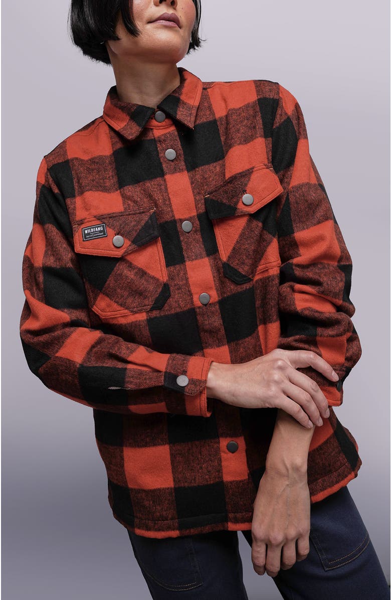 WILDFANG The Essential Flannel Fleece Lined Shacket, Main, color, Chili/Black