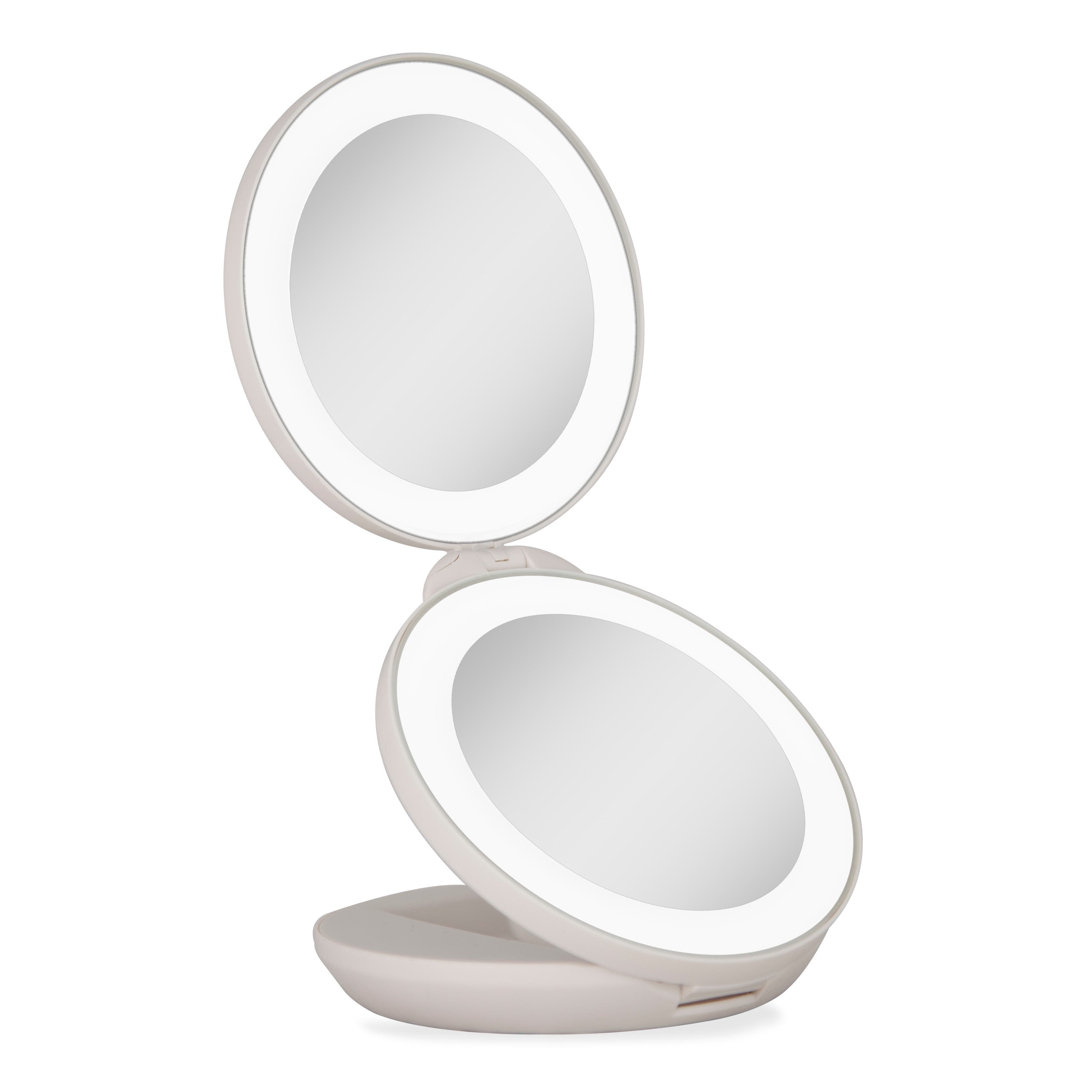 Zadro Lighted Travel Mirror with Magnification & Folding-to-Compact in Taupe 