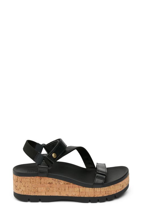 Reef Cushion Tide Higher Ankle Strap Platform Wedge Sandal In Black Cork