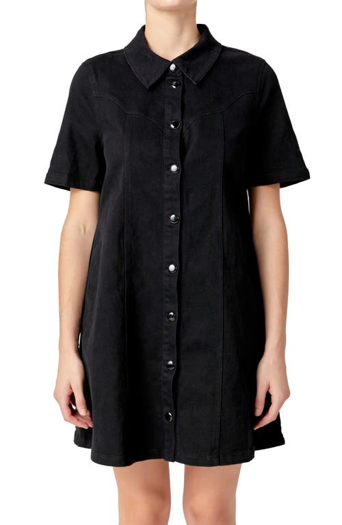 English Factory Washed Denim Mini Dress In Black In Black