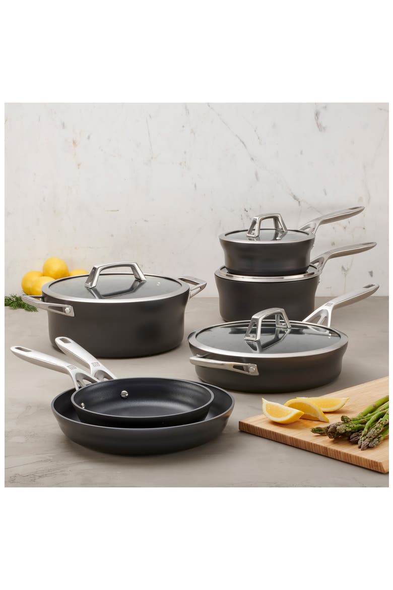 Motion 10-Piece Hard Anodized Nonstick Cookware Set, Alternate, color, MATTE BLACK