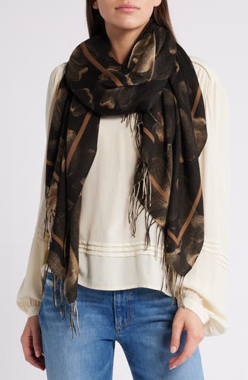 Nordstrom Oversized Fringe Detailed online Gray Wool Cashmere Blend Lightweight Scarf