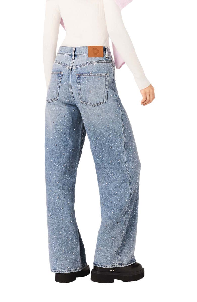 maje Wide-leg all-over rhinestone jeans, Alternate, color, Blue