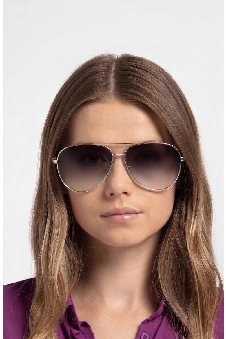 65mm Oversize Gradient Pilot Sunglasses, Alternate, color, PALLADIUM/ GREY SILVER
