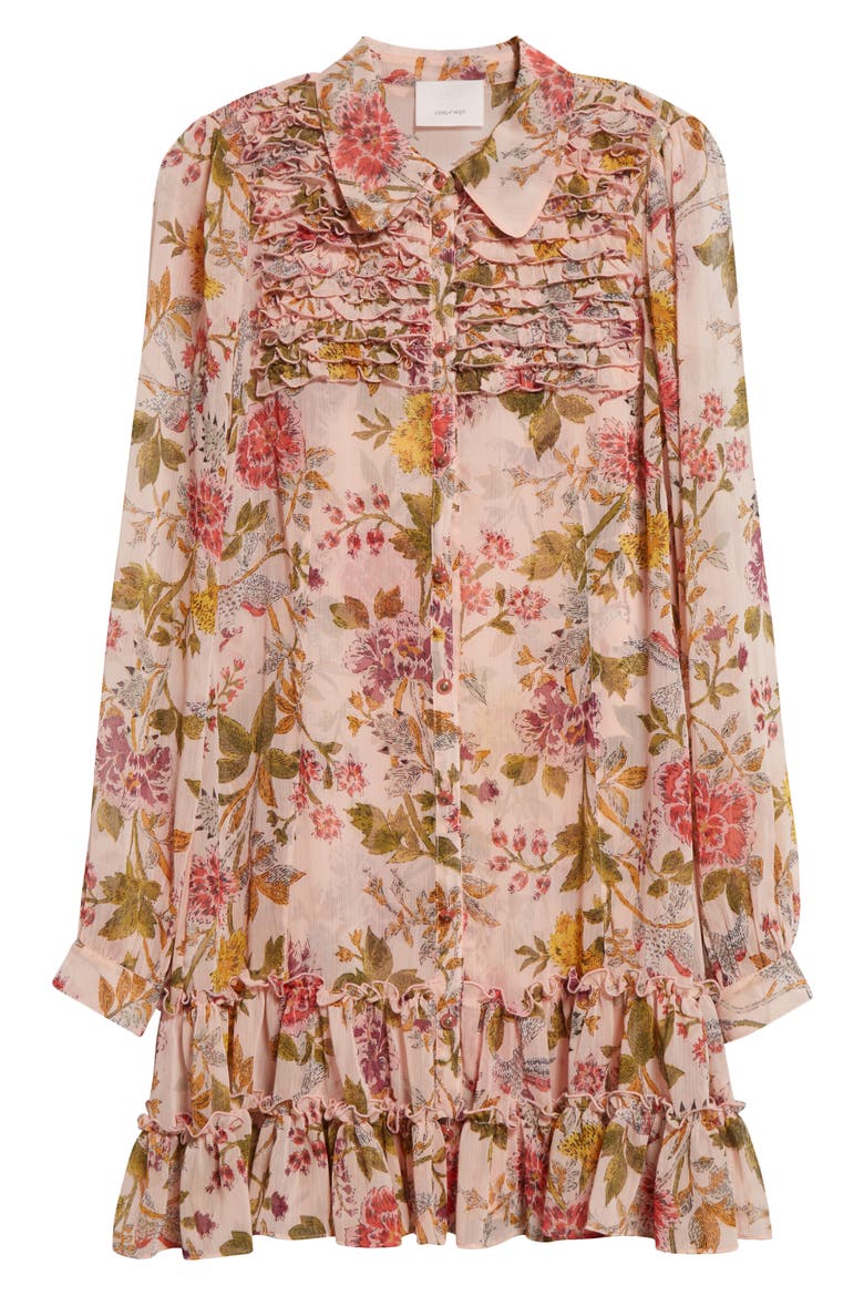 Barnes Floral Long Sleeve Mini Shirtdress, Alternate, color, SOFT PINK MULTI