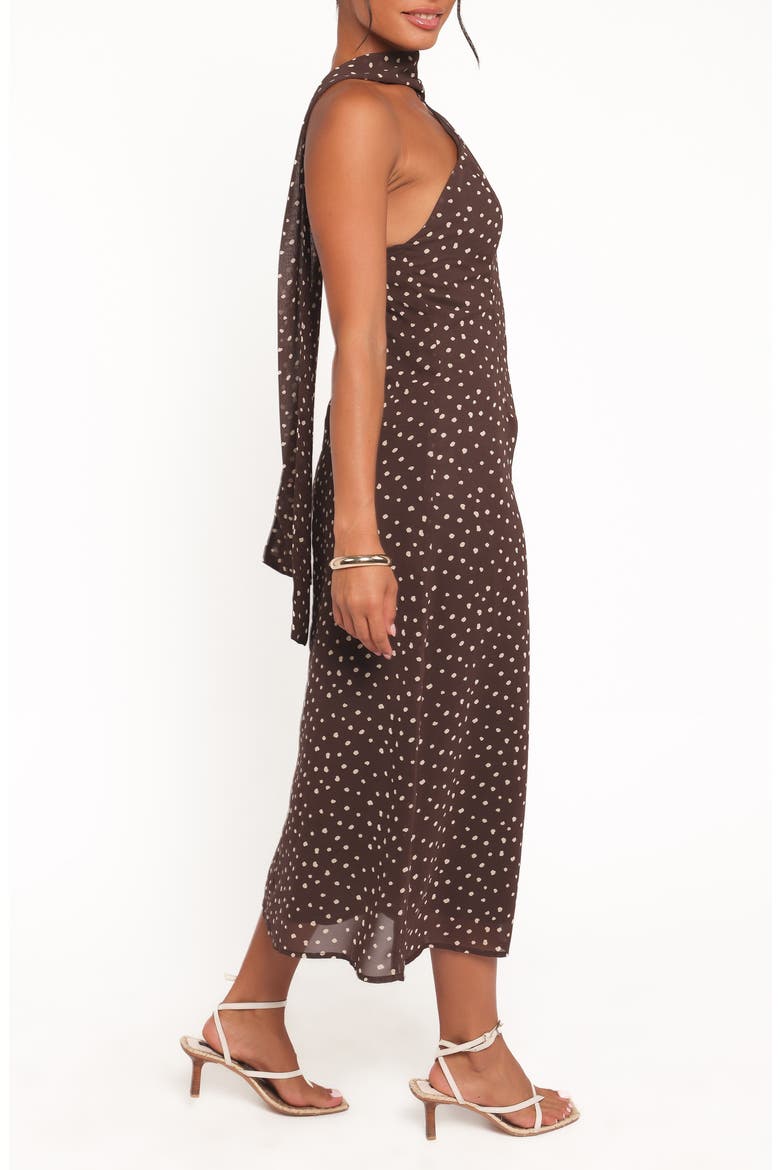Elva Midi Halter Dress, Alternate, color, BROWN POLKA DOT