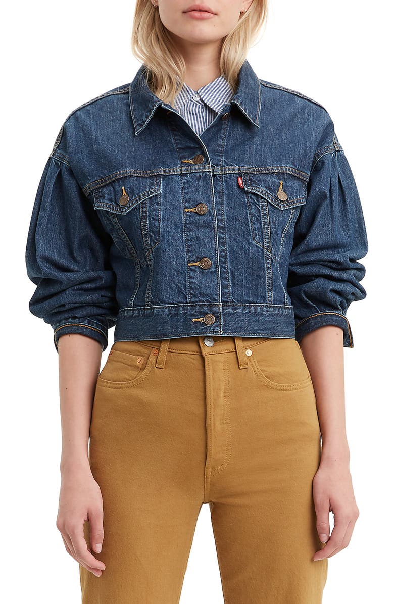 Levi's<sup>®</sup> Pleated Sleeve Trucker Jacket, Main, color, 