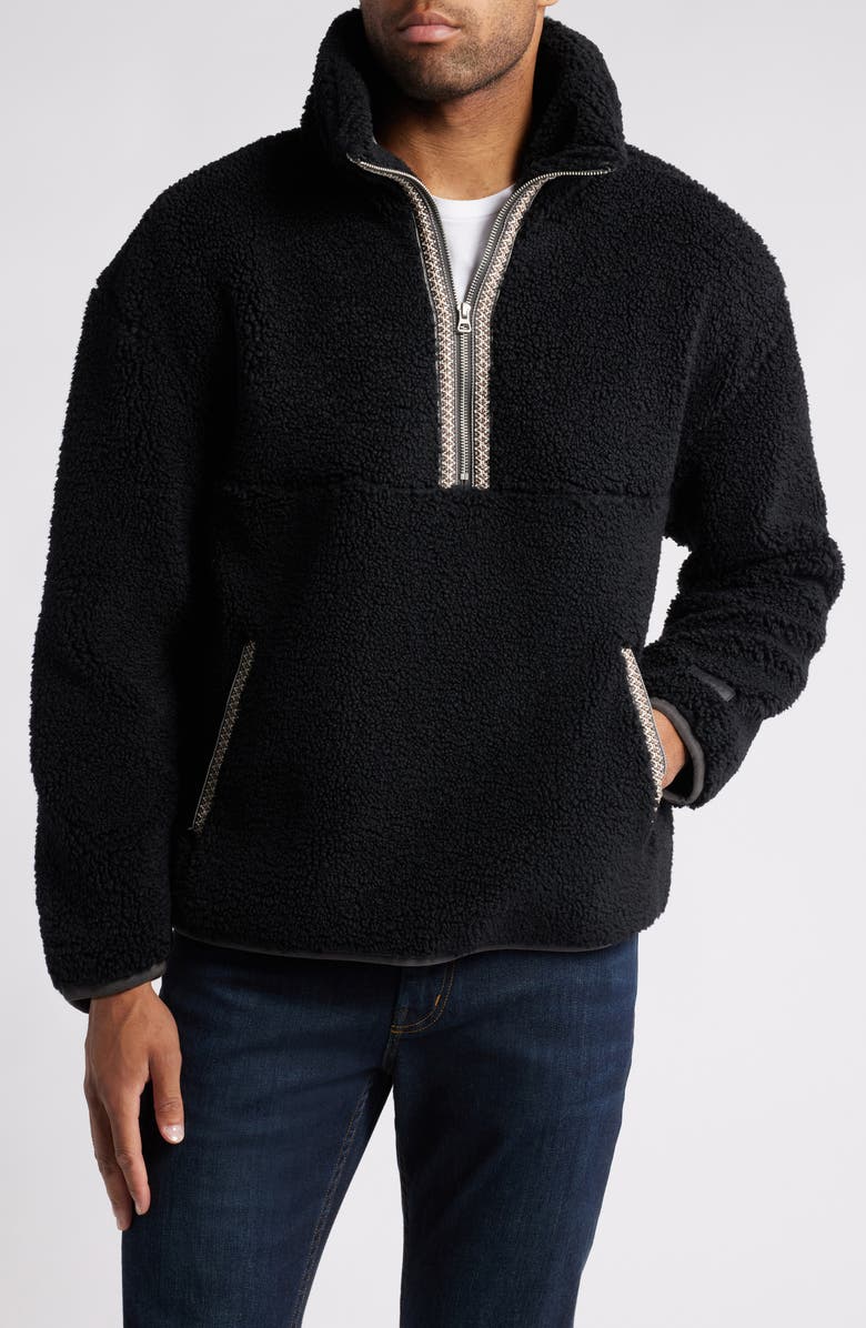 UGG<sup>®</sup> UGGbraid Half Zip Fleece Pullover, Main, color, Black