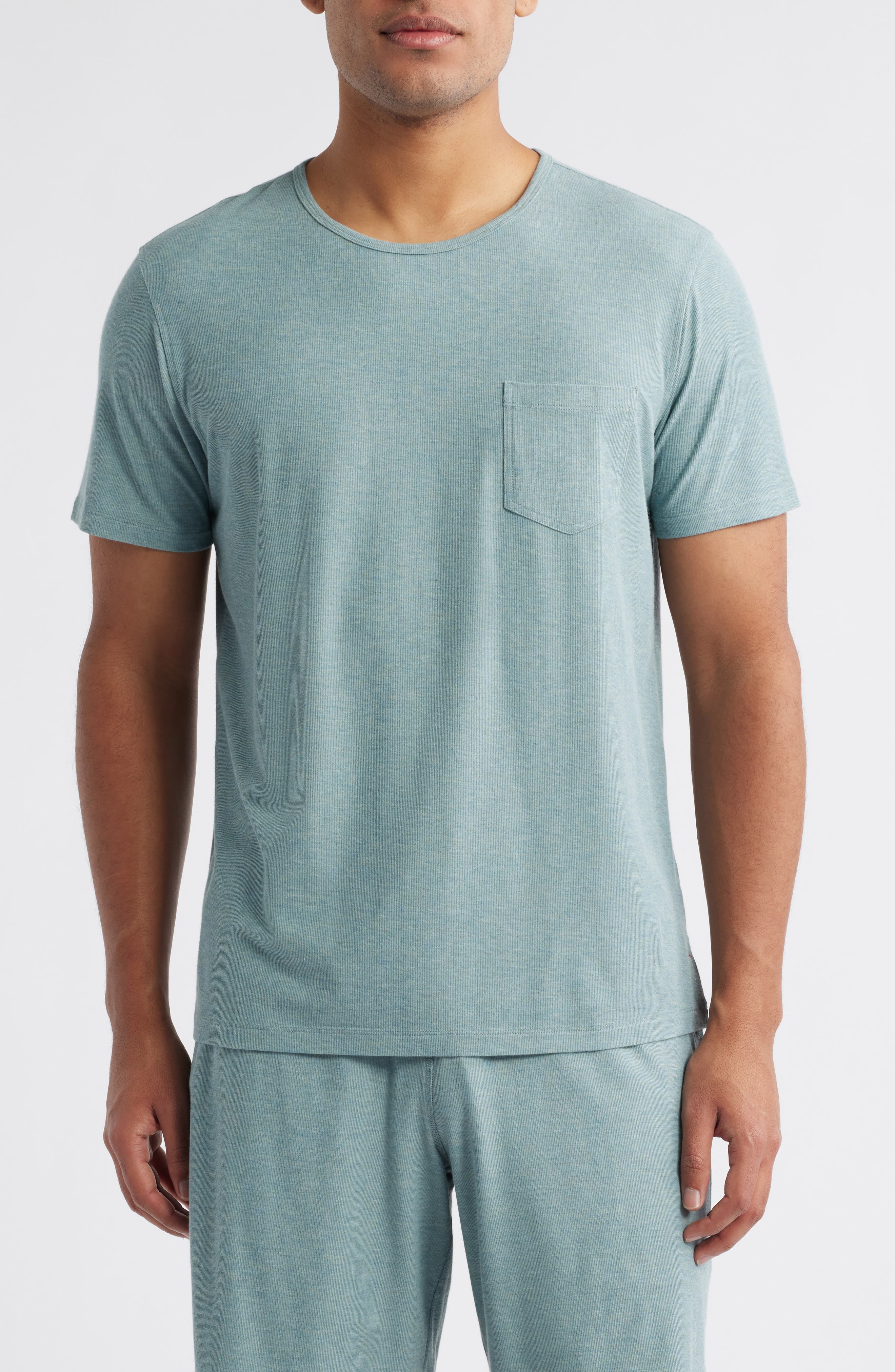 Daniel Buchler Ribbed Rayon Blend Pajama Pocket T-Shirt