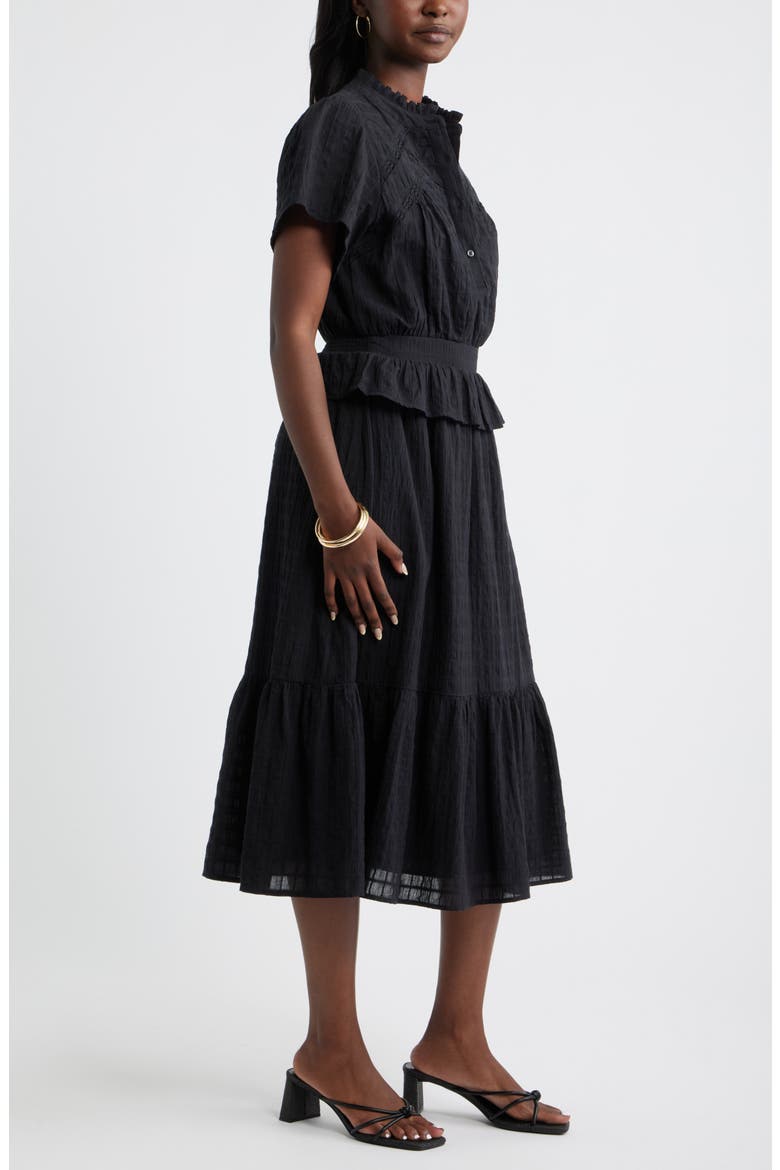 Lace Trim Peplum Midi Dress, Alternate, color, BLACK