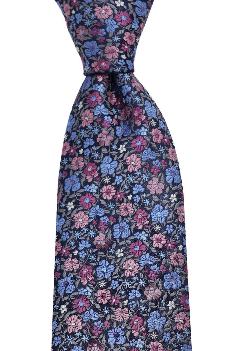 Floral Tie, Alternate, color, NAVY BERRY