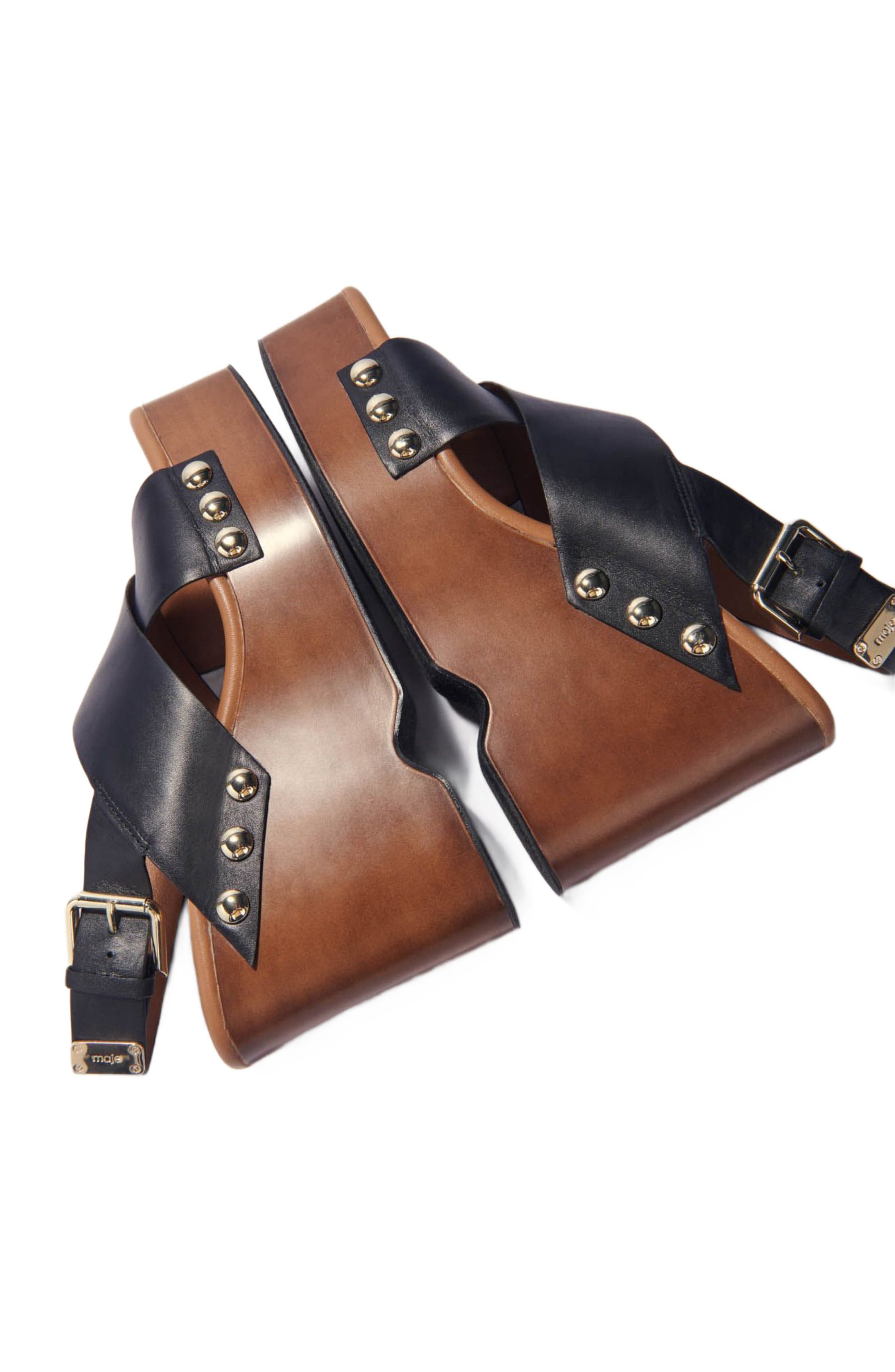 maje Leather platform sandals, Alternate, color, 