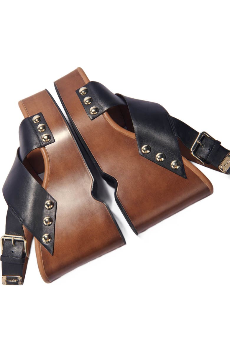 maje Leather platform sandals, Alternate, color,
