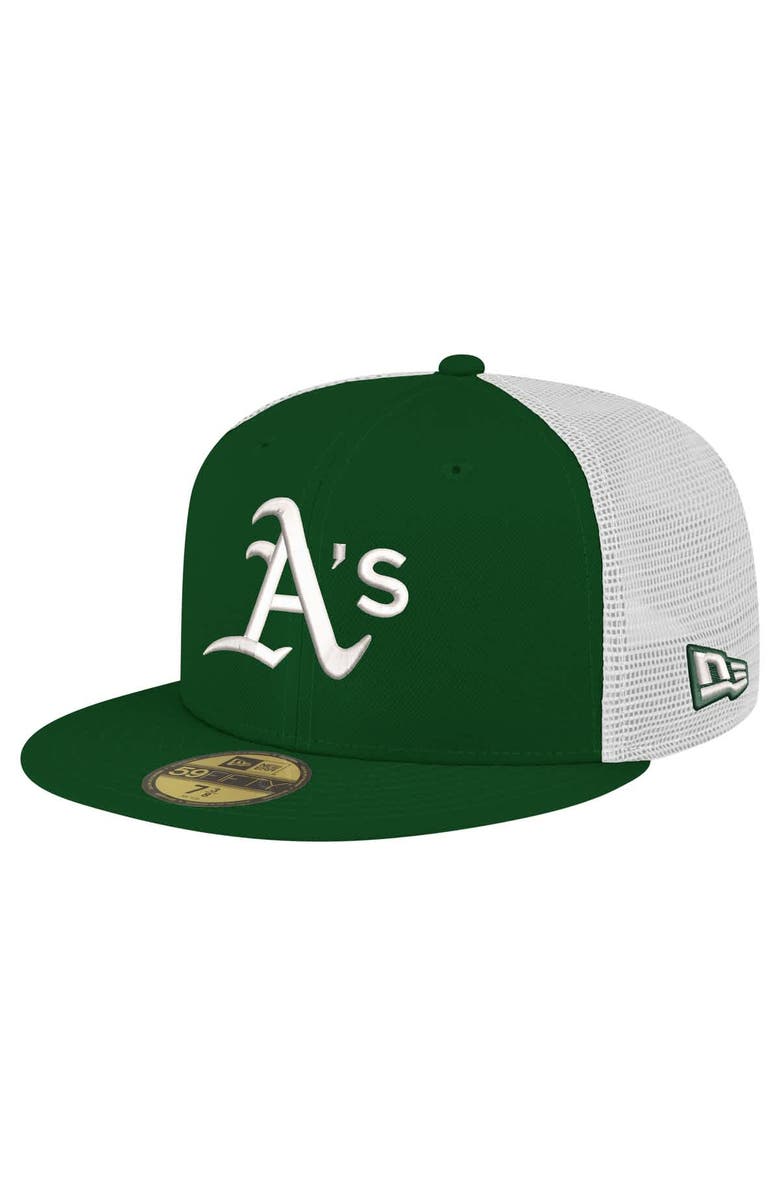 New Era Men's New Era Green Athletics Team Color 59FIFTY Trucker Fitted Hat, Alternate, color, 