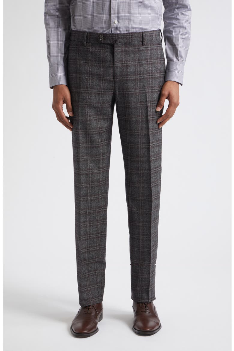 Brown & Grey Check Wool Suit, Main, color, GREY 970