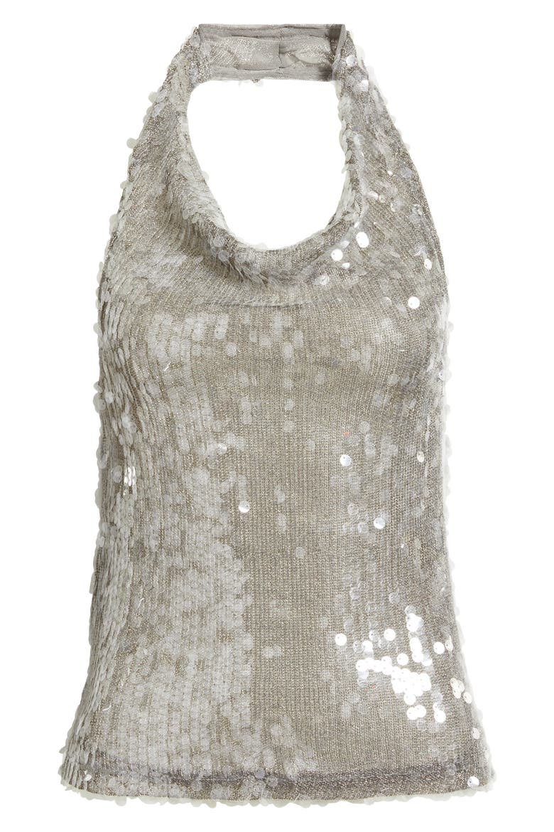 Sleeveless Sequin Halter Top, Alternate, color, SILVER