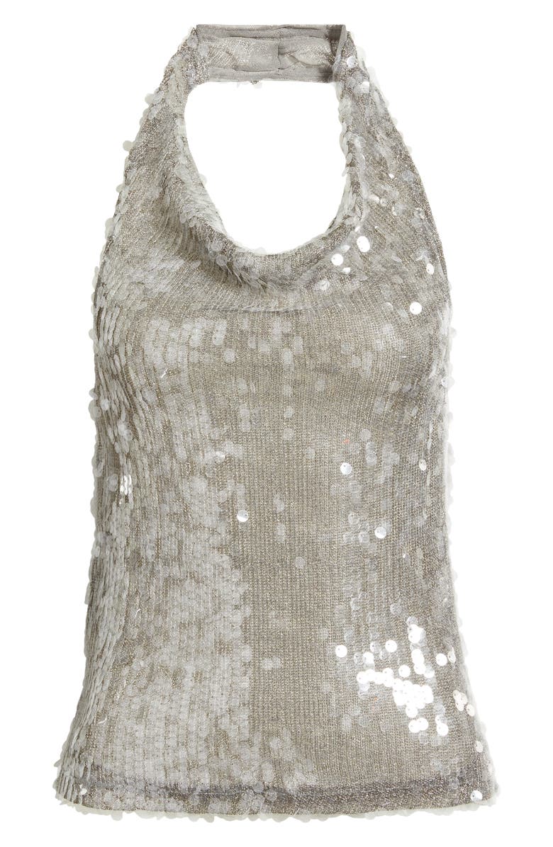 MANGO Sleeveless Sequin Halter Top, Main, color, Silver