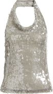 MANGO Sleeveless Sequin Halter Top
