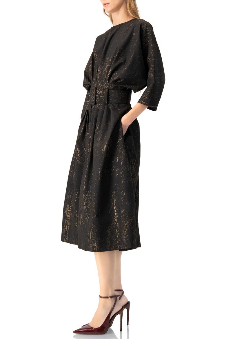 Midi Dress with Belt, Alternate, color, Black