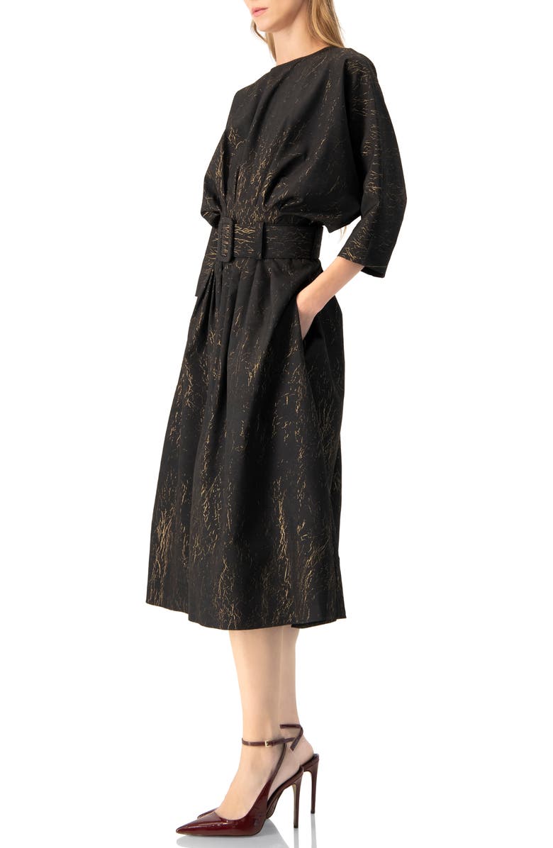 IVONNE Midi Dress with Belt, Alternate, color, Black