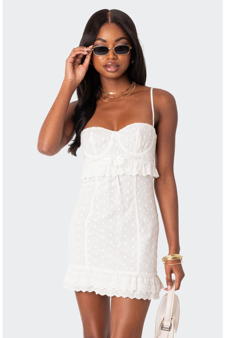 Philippa Eyelet Embroidered Ruffle Cotton Dress, Alternate, color, WHITE