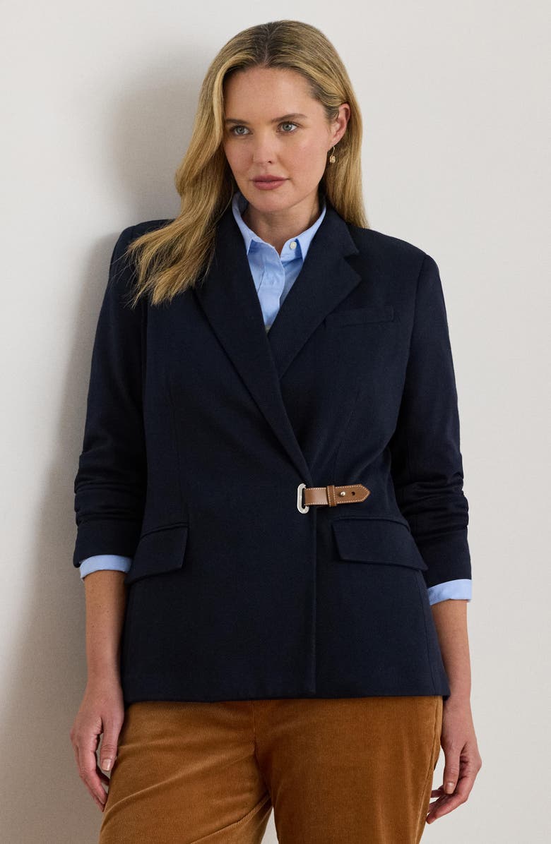 Lauren Ralph Lauren Herringbone Jacquard Buckle Blazer, Alternate, color, Lauren Navy