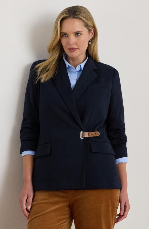 Ralph Lauren Petite Buckle-trim Herringbone Jacquard Blazer In Black