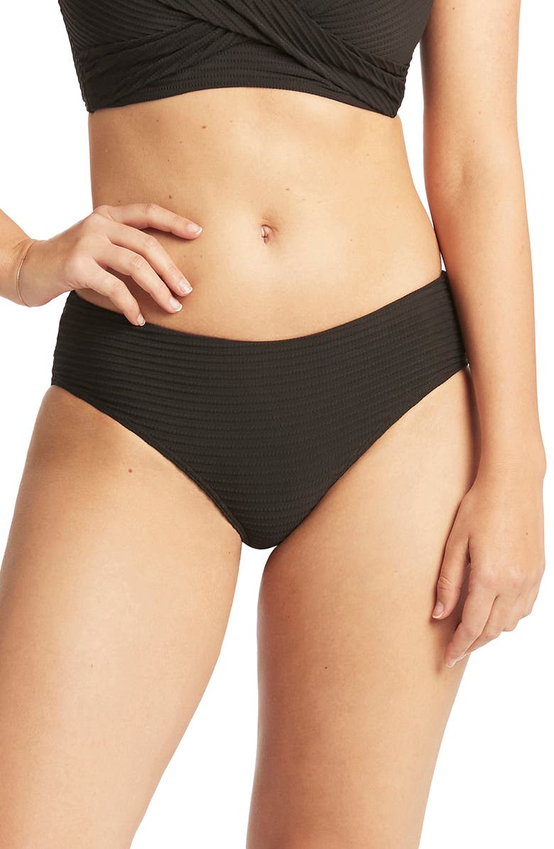 Sea Level Textured Bikini Bottoms, Main, color, Black