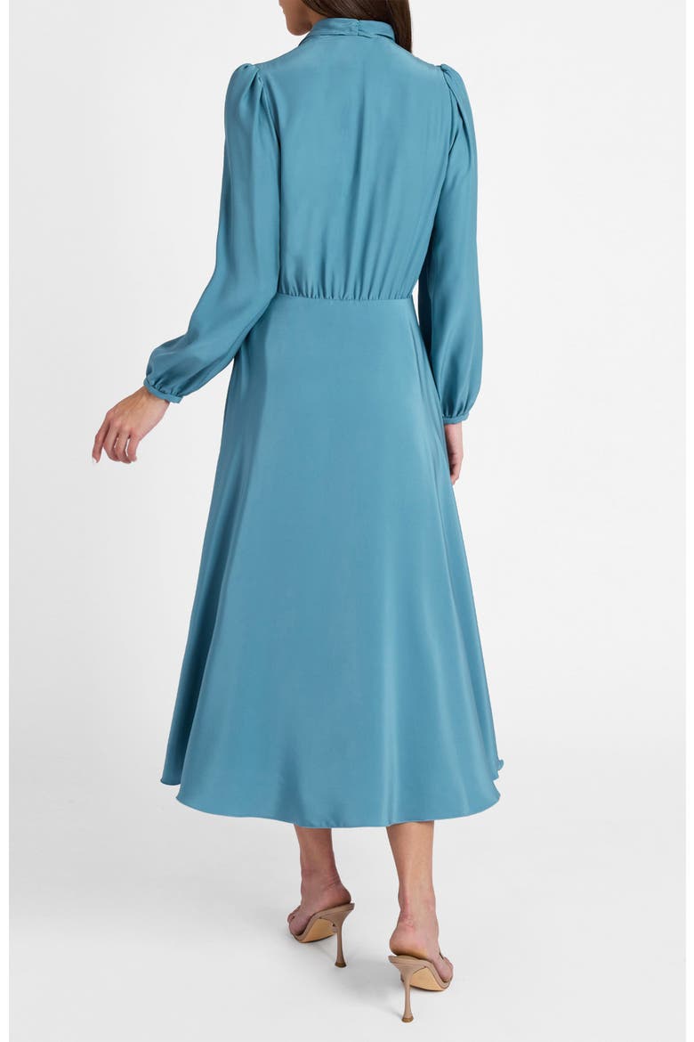 Jenn Long Sleeve Silk Midi Tie-Neck Dress, Alternate, color, Steel Teal