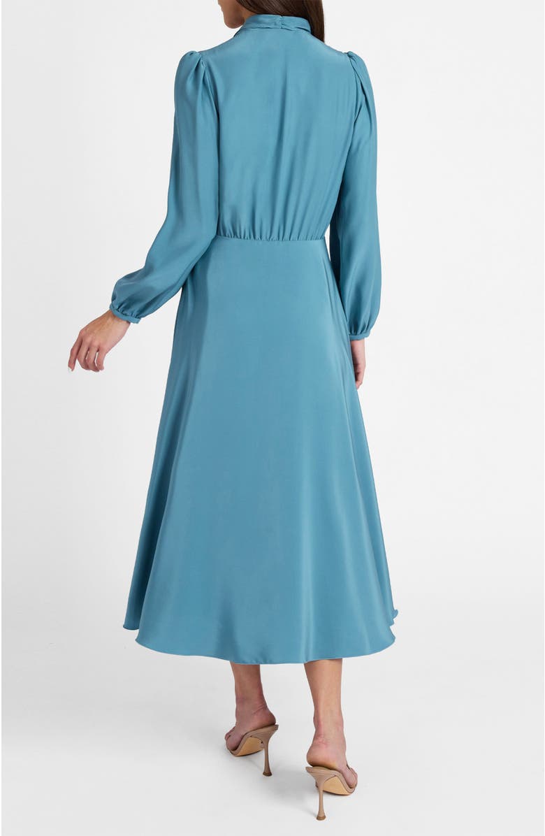 Santorelli Jenn Long Sleeve Silk Midi Tie-Neck Dress, Alternate, color, Steel Teal